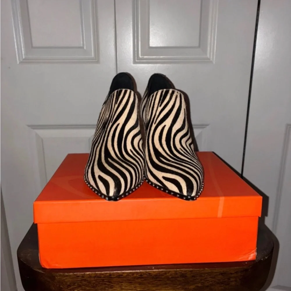 Gianni Bini Black & White Zebra-Print Ankle Booties